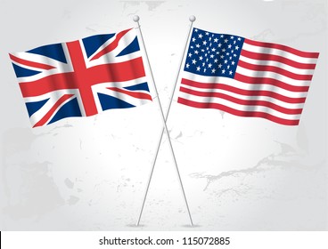 UK United kingdom and USA American flags.