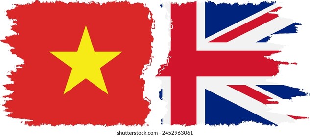 UK and Vietnam grunge flags connection, vector