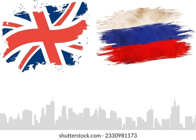 UKand Russia  Vector Flag with the background of Buildings. Vector Illustration