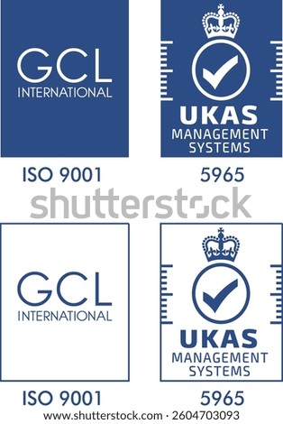 ukas management system and gcl certification. Standard vector icon symbol.