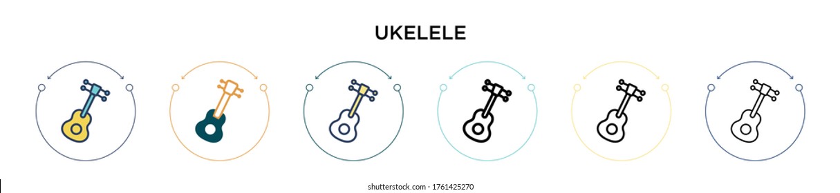 Ukelele icon in filled, thin line, outline and stroke style. Vector illustration of two colored and black ukelele vector icons designs can be used for mobile, ui, web