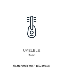 Ukelele icon. Thin linear ukelele outline icon isolated on white background from music collection. Line vector sign, symbol for web and mobile