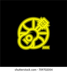 Ukelele yellow glowing neon ui ux icon. Glowing sign logo vector
