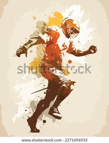 Ukiyo Painting Style American Football Man Action Pose. Minimalist Illustration vector art