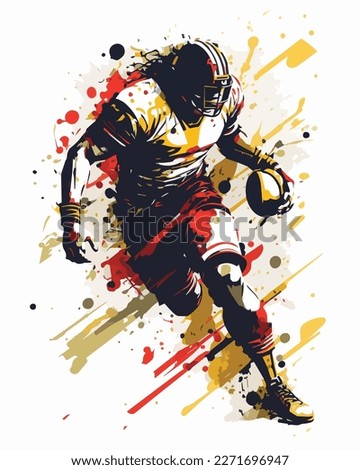 Ukiyo Painting Style American Football Man Action Pose. Minimalist Illustration vector art