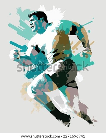 Ukiyo Painting Style Rugby Man Action Pose. Minimalist Illustration vector art