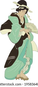 Ukiyo-e beauty woman, japanese geisha in kimono vector illustration. Japan art of asian girl, cute woman fashion. Japanese style dress of edo period.