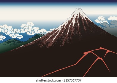 Ukiyoe Hokusai　Thunderstorm Beneath the Summit Japan Vector illustration