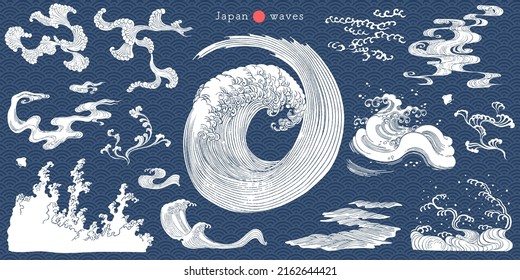 Ukiyo-e touch Waves design set.It is vector data that is easy to edit.