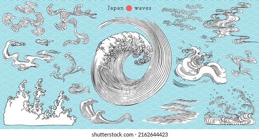 Ukiyo-e touch Waves design set.It is vector data that is easy to edit.