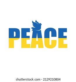 Ukraina flag with peace inscription with dove bird - vector illustration