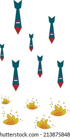 Ucrania - 03.24.2022 Imagen vectorial de la caída de bombas con banderas rusas, así como de explosiones debajo de ellas. Mundo ruso. Fondo transparente 