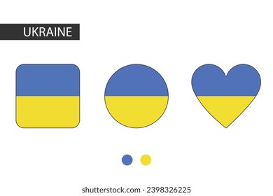 Ukraine 3 shapes (square, circle, heart) with city flag. Isolated on white background.