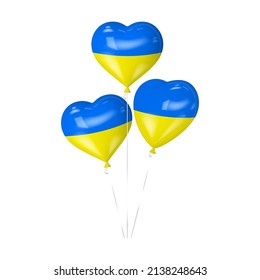 Ukraine 3d heart glossy balloons. No war in Ukraine. Save Ukraine. Pray for Ukraine peace. Vector.