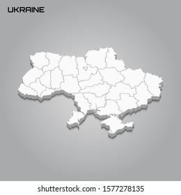 Ukraine 3d map with borders of regions. Vector illustration