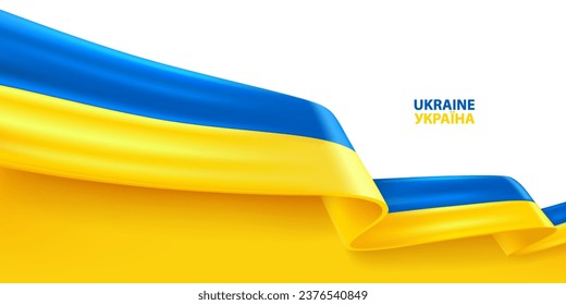 Ukraine 3D ribbon flag. Bent waving 3D flag in colors of the Ukraine national flag. National flag background design.
