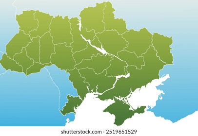 Ucrania, mapa administrativo. Ilustración vectorial.
