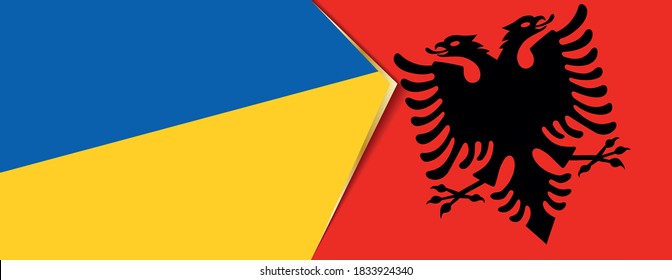 Banderas de Ucrania y Albania, dos banderas vectoriales símbolo de relación o enfrentamiento.