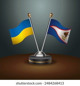 Ukraine and American Samoa flag together. Small table flag with color gradient background