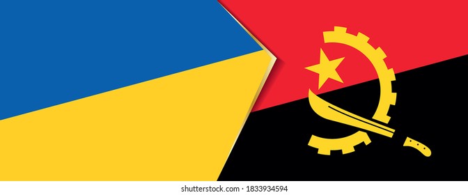 Ukraine and Angola flags, two vector flags symbol of relationship or confrontation.