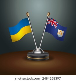 Ukraine and Anguilla flag together. Small table flag with color gradient background