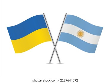 Ukraine and Argentina crossed flags. Ukrainian and Argentinian flags, isolated on white background. Vector icon set. Vector illustration.