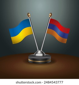 Ukraine and Armenia flag together. Small table flag with color gradient background