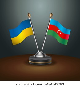 Ukraine and Azerbaijan flag together. Small table flag with color gradient background