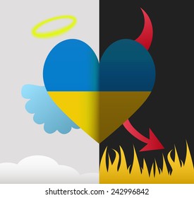 Ukraine background of a heart half demon half angel