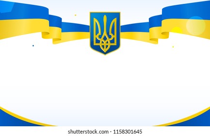 Ukraine Background vector illustration. Flag waving with national symbol of Ukraine.