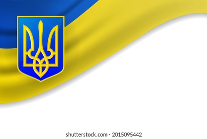 Ukraine Background vector illustration. Flag waving with national symbol of Ukraine on white background