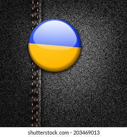 Ukraine Badge on Black Denim Jeans Fabric Texture Vector