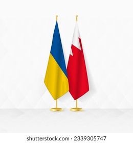 Ukraine and Bahrain flags on flag stand, illustration for diplomacy and other meeting between Ukraine and Bahrain. Vector illustration.