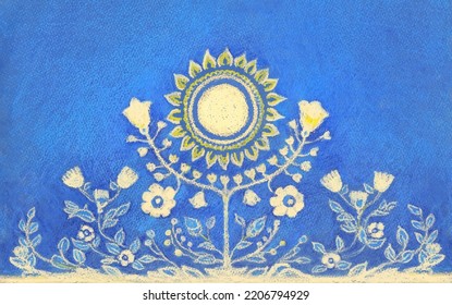 Ukraine banner. Folk pattern in the colors of the national flag of Ukraine. Peace symbol, Stop the war. Support Ukraine