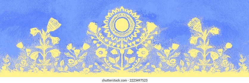 Ukraine banner. Folk pattern in the colors of the national flag of Ukraine. Peace symbol, Stop the war. Support Ukraine
