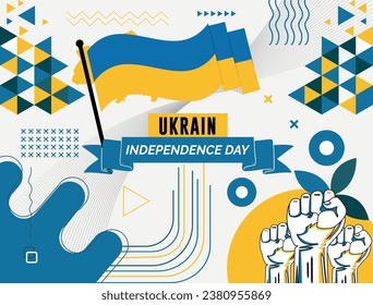 Ukraine banner for national day .Ukrainian flag and map and blue yellow color theme. abstract modern design.