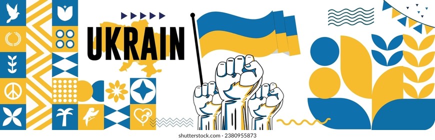 Ukraine banner for national day .Ukrainian flag and map and blue yellow color theme. abstract modern design.