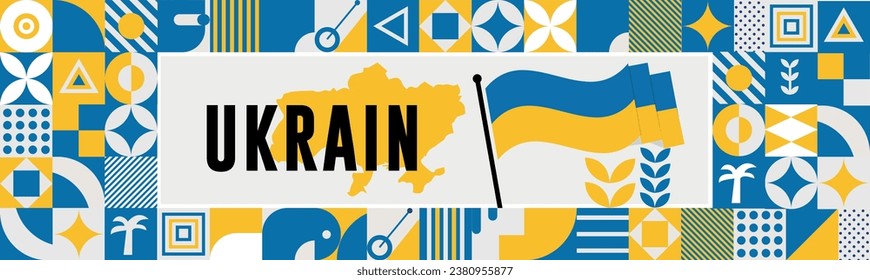 Ukraine banner for national day .Ukrainian flag and map and blue yellow color theme. abstract modern design.