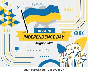 Ukraine banner for national day .Ukrainian flag and map and blue yellow color theme. abstract modern design.