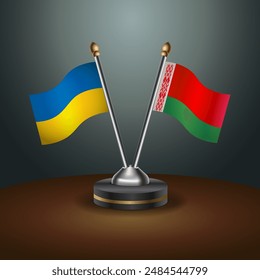 Ukraine and Belarus flag together. Small table flag with color gradient background