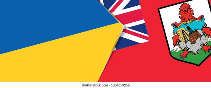 Ukraine and Bermuda flags, two vector flags symbol of relationship or confrontation.
