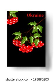 Ukraine black business card.Vector illustration with viburnum flower for presentation.