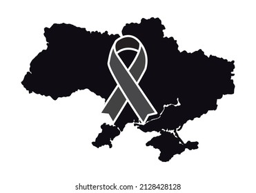 Ukraine Black Icon With Black Mourning Ribbon.