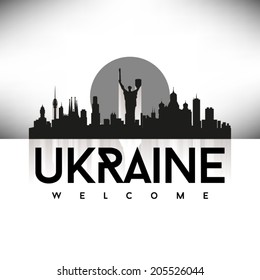 Ukraine black skyline silhouette design, vector illustration.