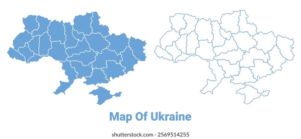 Ukraine Blue map flat regions border outline vector illustration