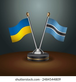 Ukraine and Botswana flag together. Small table flag with color gradient background