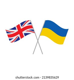 Ukraine and Britain crossed flags isolated on white background. Vector illustration