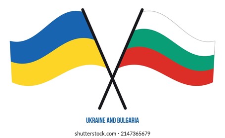 Ukraine and Bulgaria Flags Crossed And Waving Flat Style. Official Proportion. Correct Colors.