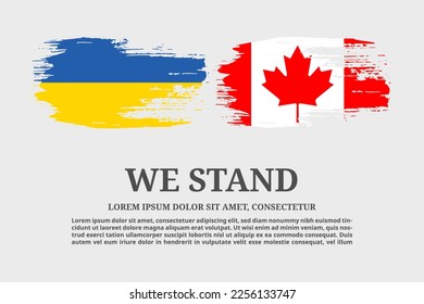 Ukraine and Canada flags flag grunge brush and text poster, vector