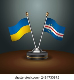 Ukraine and Cape Verde, flag together. Small table flag with color gradient background